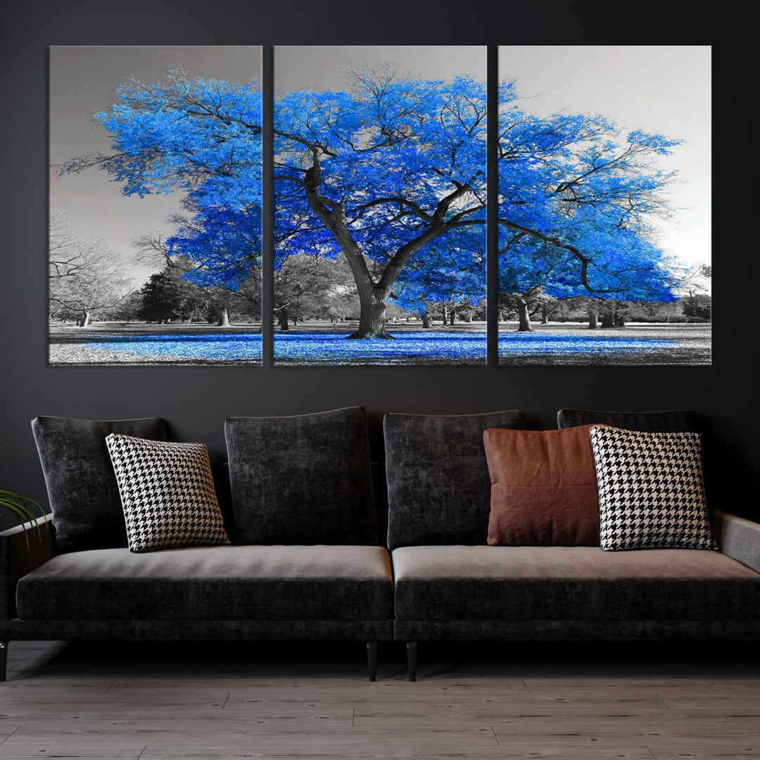 Pop of Color to Your Space with Our Blue Tree Landscape Wall Art Canvas Print