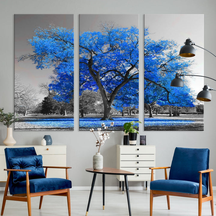 Pop of Color to Your Space with Our Blue Tree Landscape Wall Art Canvas Print