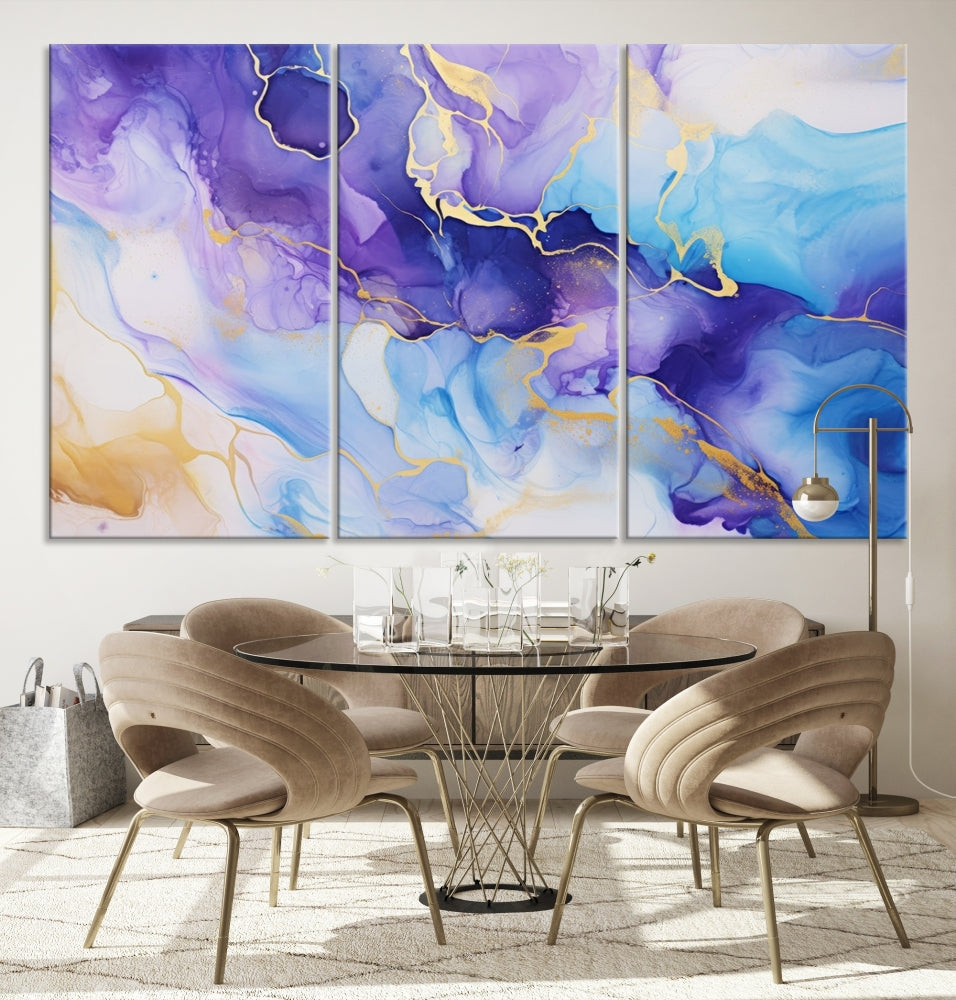 Purple Blue Gold Painting, Large Canvas Wall Art, Abstract Print, Marble Art, Modern Wall Decor