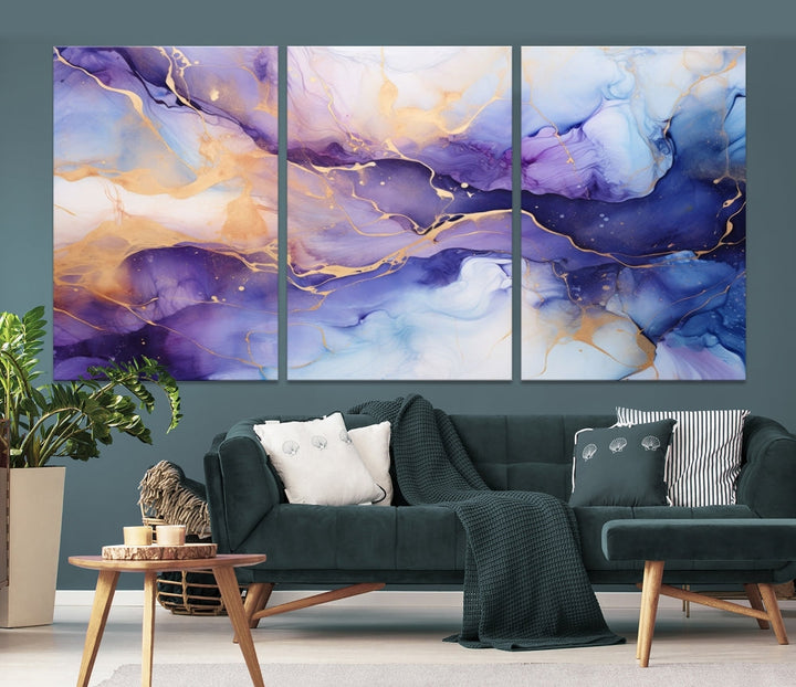 Purple Gold Painting Large Wall Art Print Stretched Canvas Art Contemporary Wall Decor