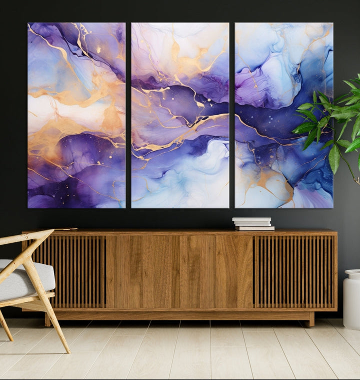 Purple Gold Painting Large Wall Art Print Stretched Canvas Art Contemporary Wall Decor