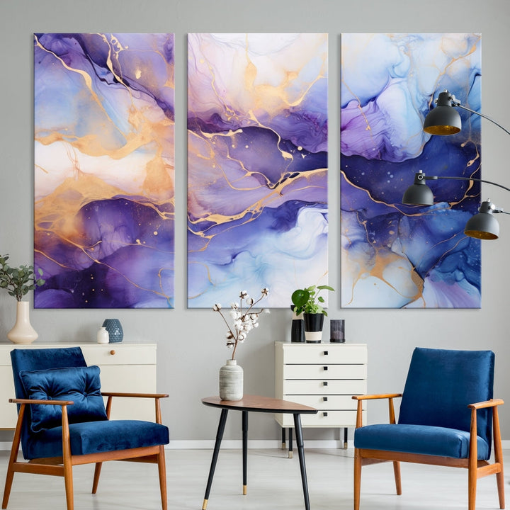 Purple Gold Painting Large Wall Art Print Stretched Canvas Art Contemporary Wall Decor