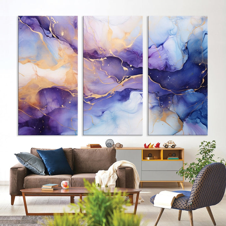 Purple Gold Painting Large Wall Art Print Stretched Canvas Art Contemporary Wall Decor