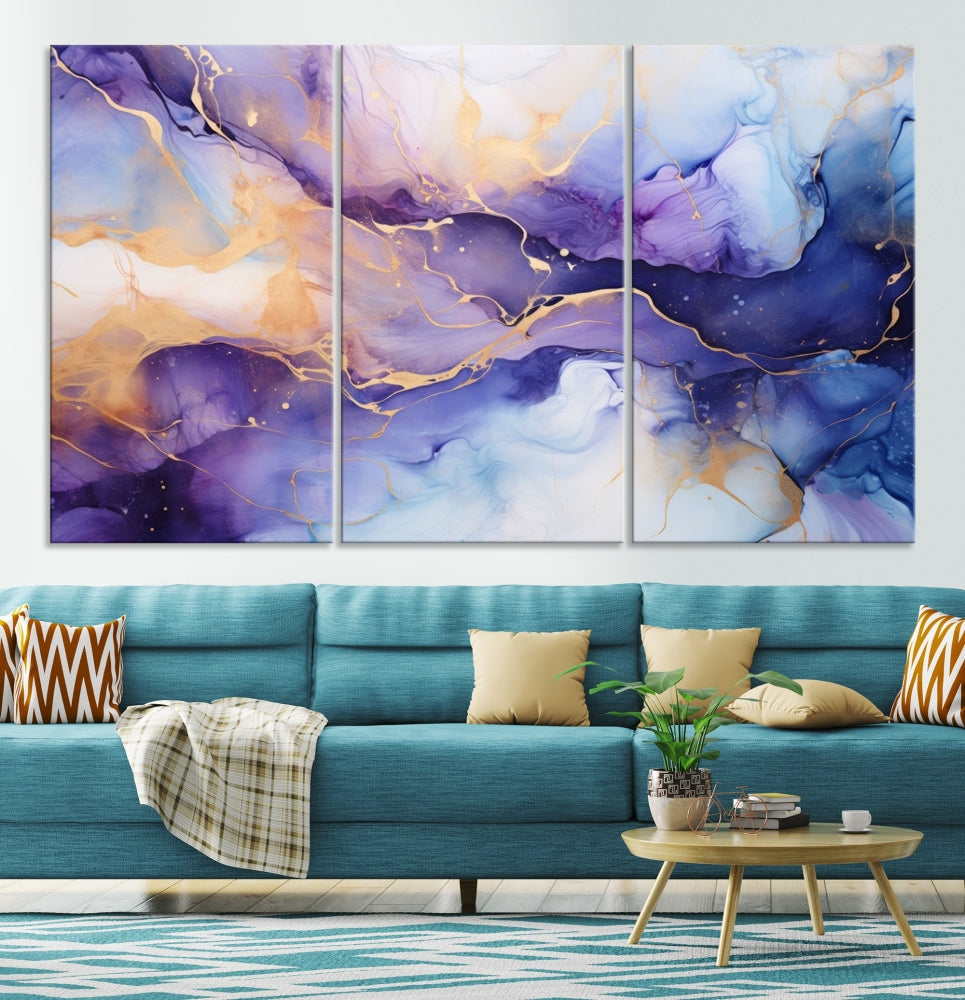 Purple Gold Painting Large Wall Art Print Stretched Canvas Art Contemporary Wall Decor