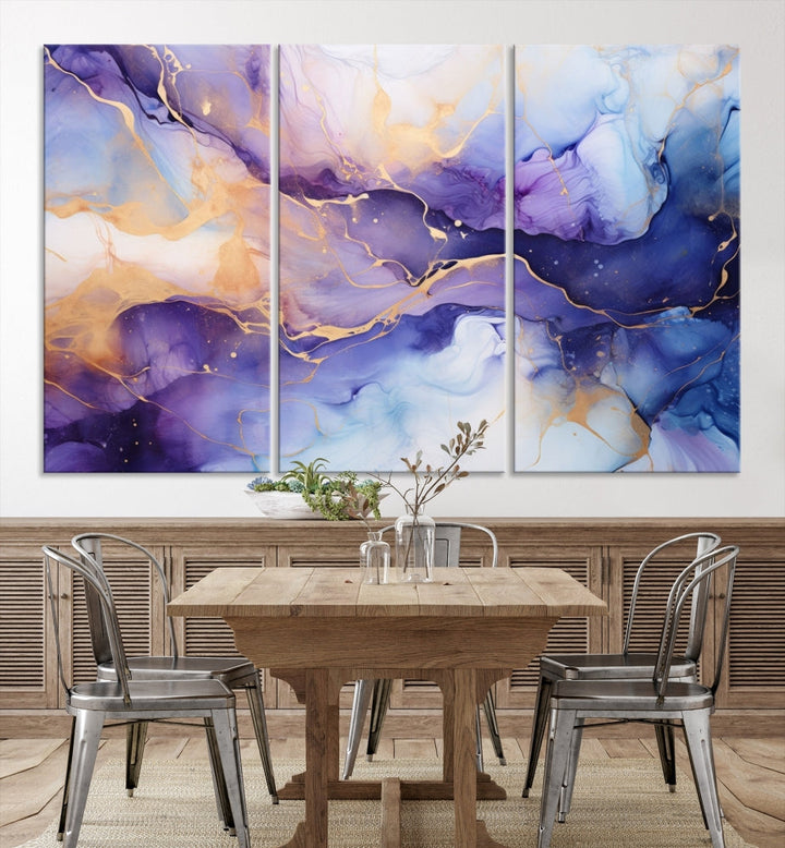 Purple Gold Painting Large Wall Art Print Stretched Canvas Art Contemporary Wall Decor