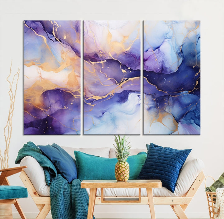 Purple Gold Painting Large Wall Art Print Stretched Canvas Art Contemporary Wall Decor