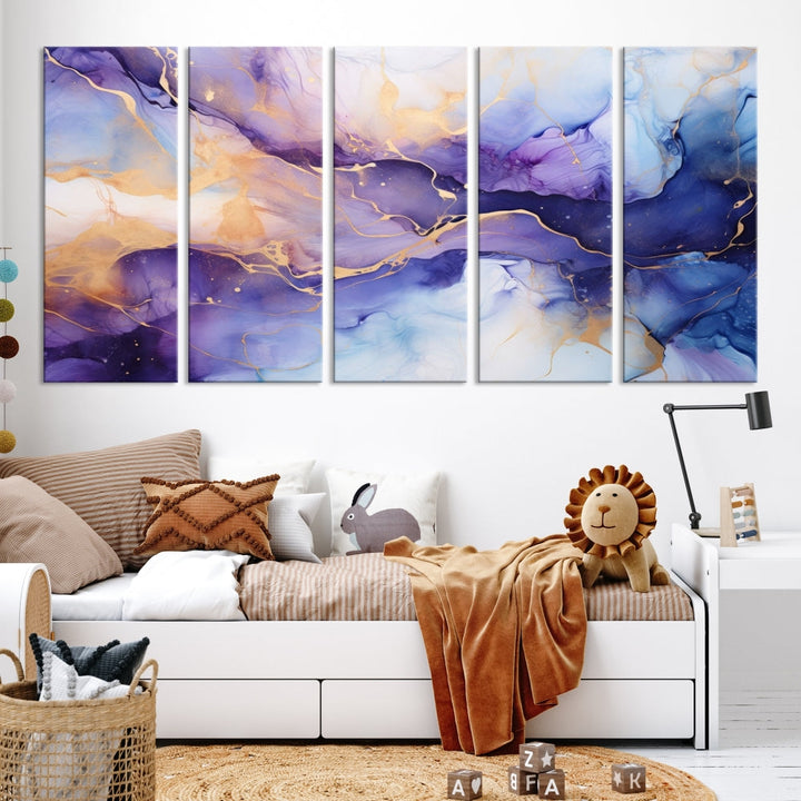 Purple Gold Painting Large Wall Art Print Stretched Canvas Art Contemporary Wall Decor