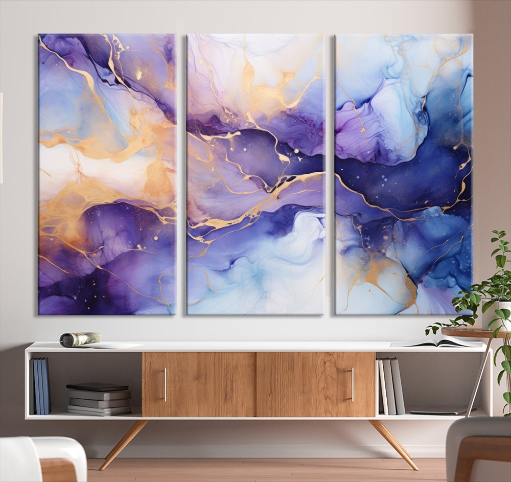 Purple Gold Painting Large Wall Art Print Stretched Canvas Art Contemporary Wall Decor