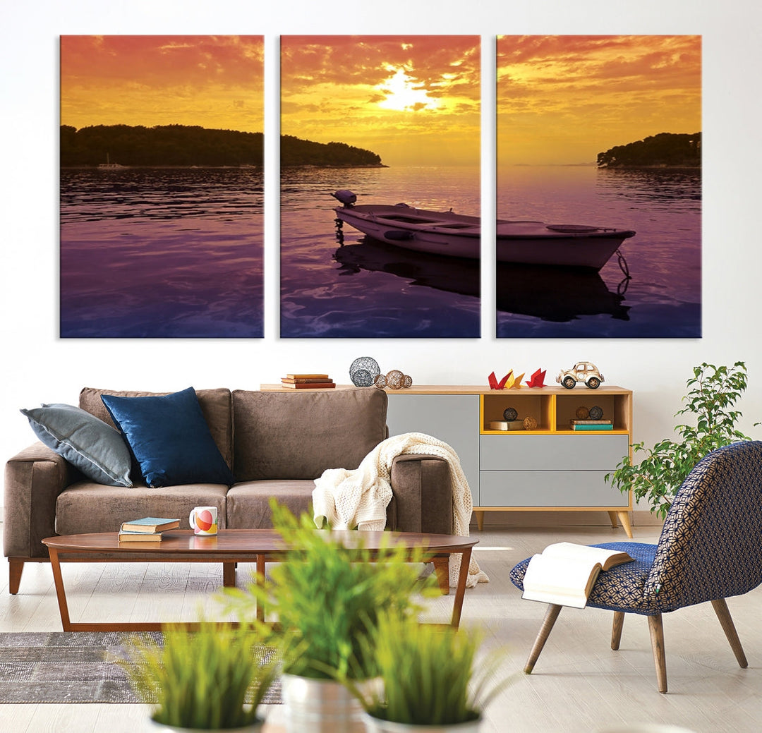 Purple Sea and Yellow Sky Ocean View Large Wall Art Landscape Canvas Print