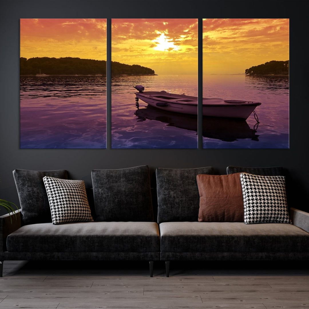 Purple Sea and Yellow Sky Ocean View Large Wall Art Landscape Canvas Print