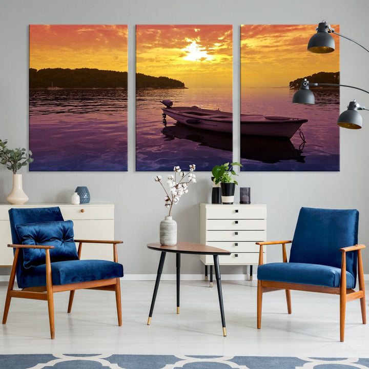 Purple Sea and Yellow Sky Ocean View Large Wall Art Landscape Canvas Print