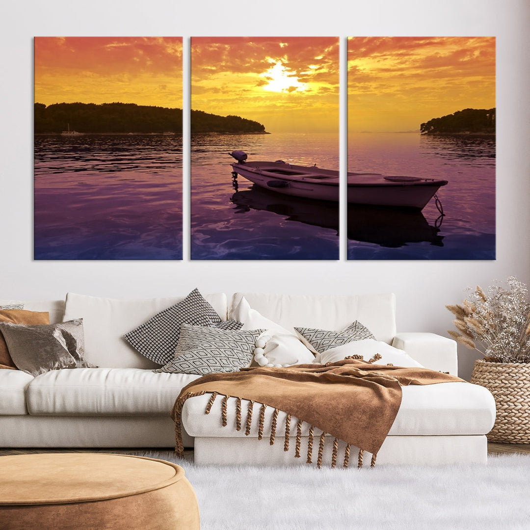 Purple Sea and Yellow Sky Ocean View Large Wall Art Landscape Canvas Print