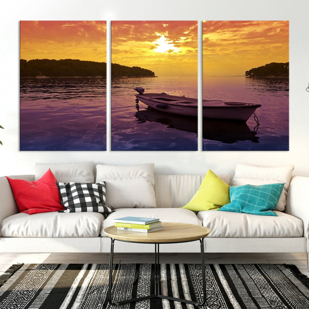 Purple Sea and Yellow Sky Ocean View Large Wall Art Landscape Canvas Print