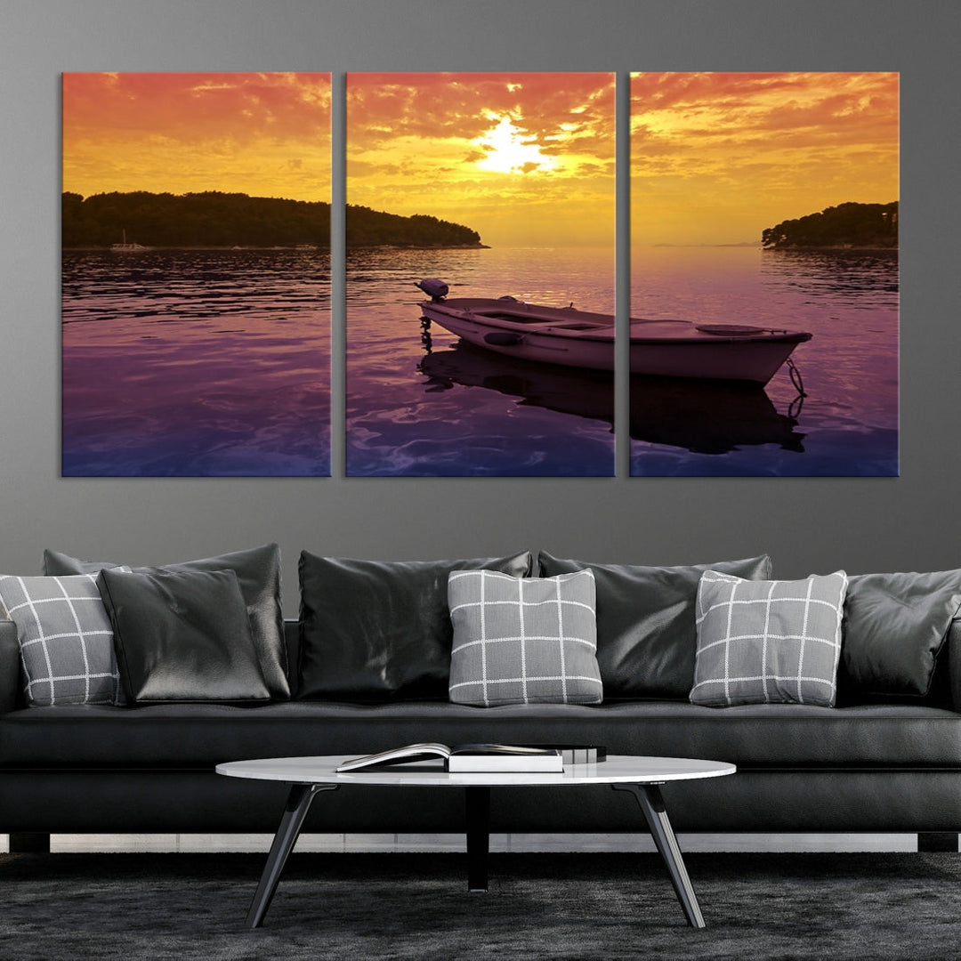 Purple Sea and Yellow Sky Ocean View Large Wall Art Landscape Canvas Print