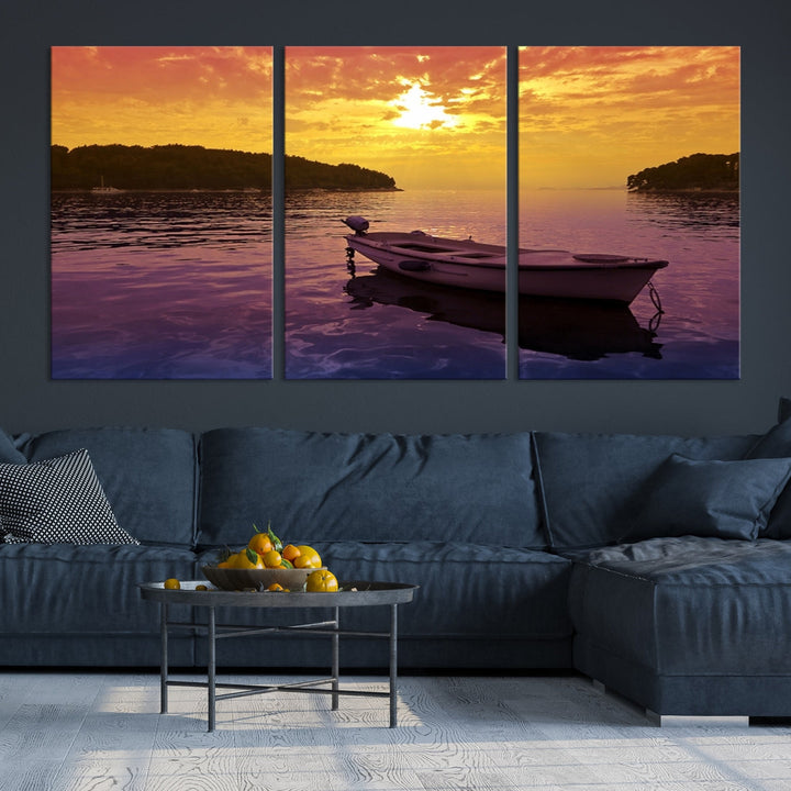 Purple Sea and Yellow Sky Ocean View Large Wall Art Landscape Canvas Print