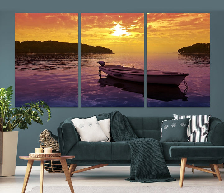 Purple Sea and Yellow Sky Ocean View Large Wall Art Landscape Canvas Print