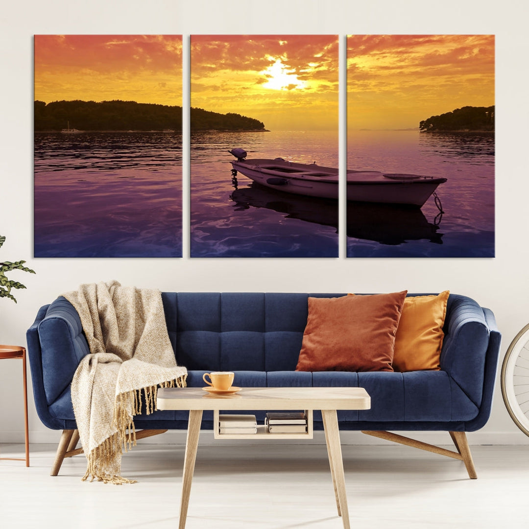 Purple Sea and Yellow Sky Ocean View Large Wall Art Landscape Canvas Print