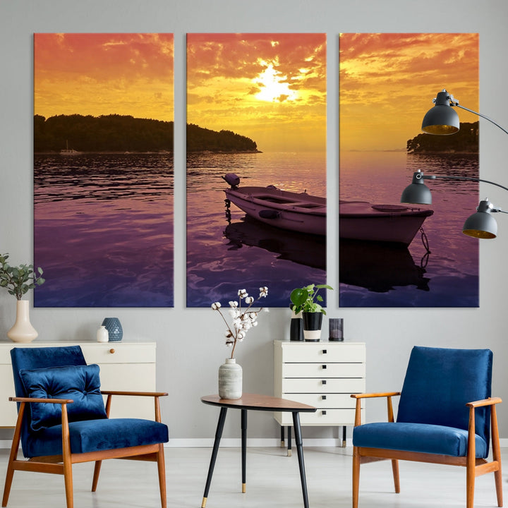 Purple Sea and Yellow Sky Ocean View Large Wall Art Landscape Canvas Print