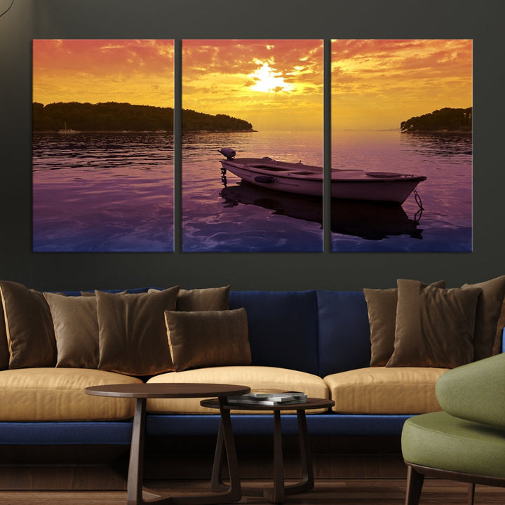 Purple Sea and Yellow Sky Ocean View Large Wall Art Landscape Canvas Print