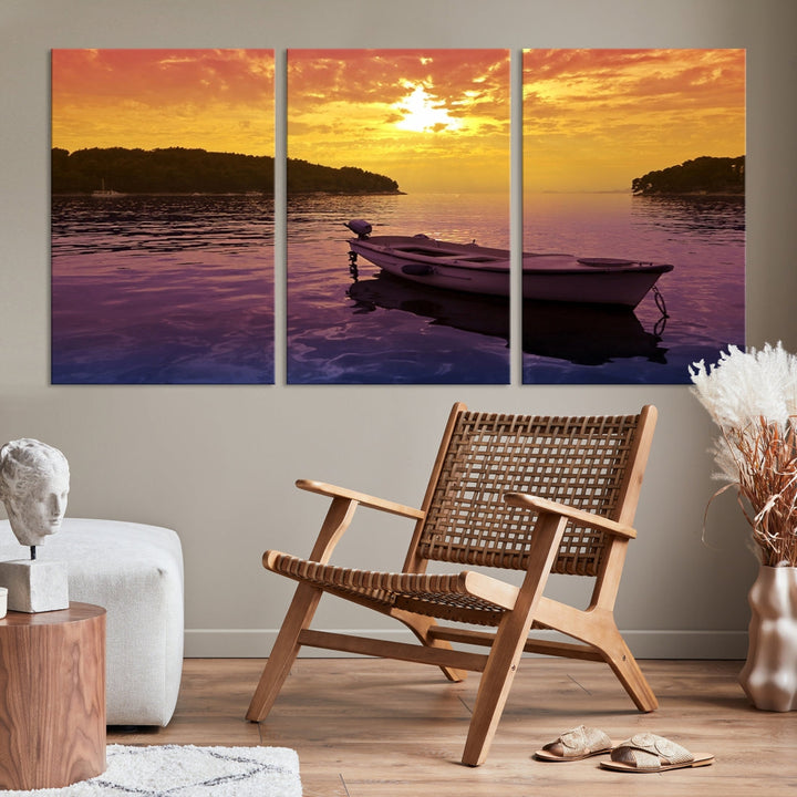 Purple Sea and Yellow Sky Ocean View Large Wall Art Landscape Canvas Print