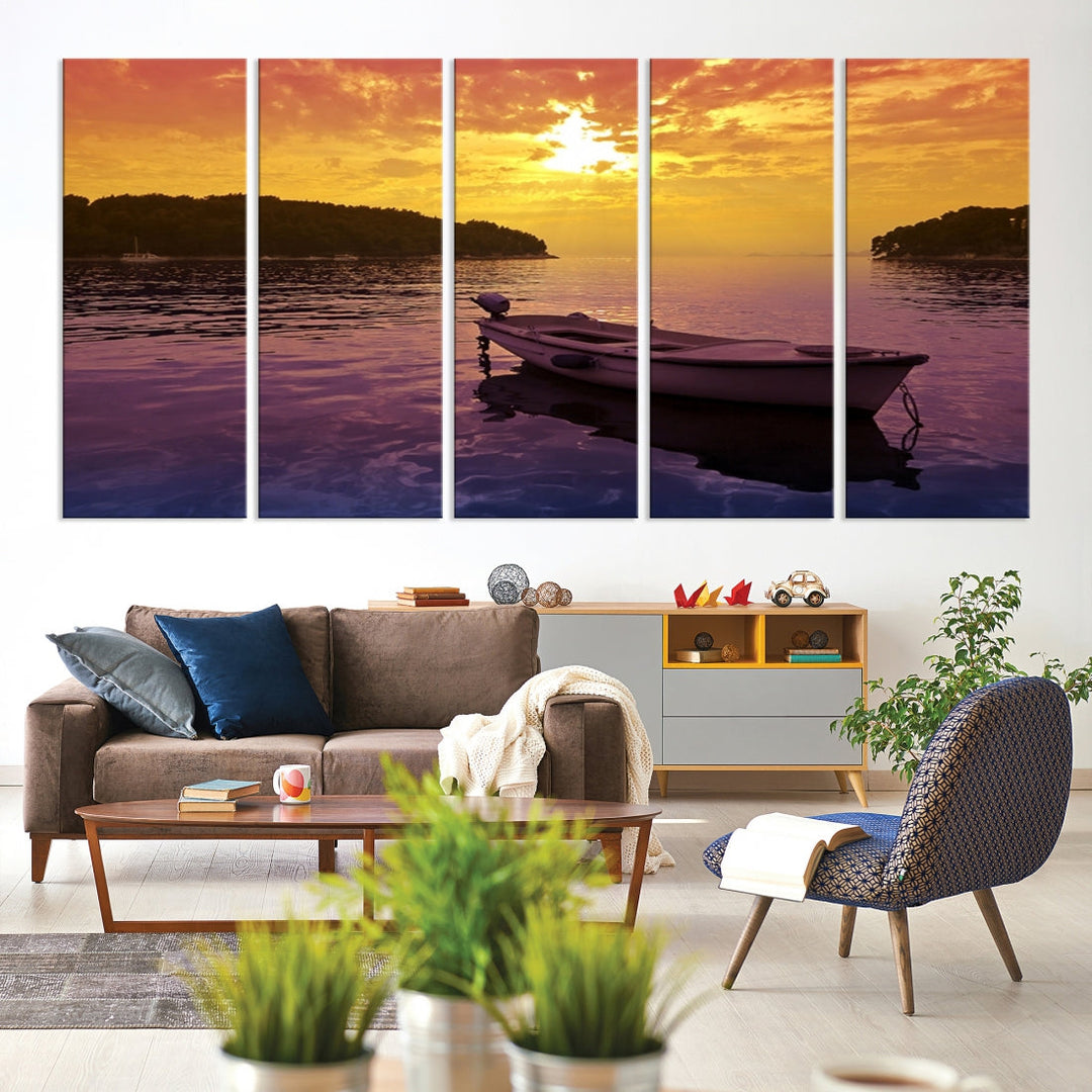 Purple Sea and Yellow Sky Ocean View Large Wall Art Landscape Canvas Print