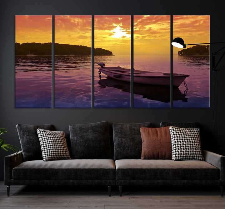 Purple Sea and Yellow Sky Ocean View Large Wall Art Landscape Canvas Print