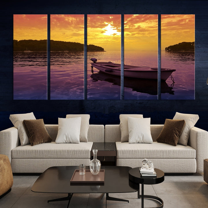 Purple Sea and Yellow Sky Ocean View Large Wall Art Landscape Canvas Print