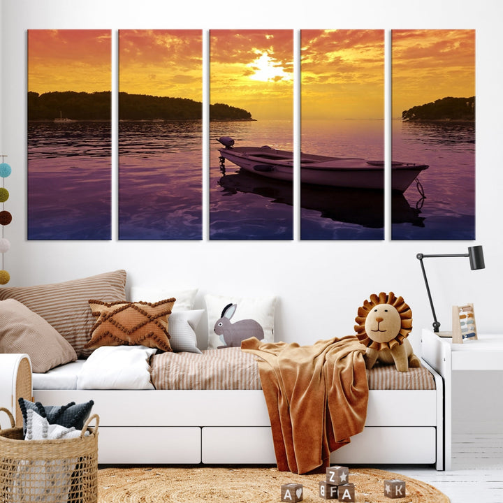 Purple Sea and Yellow Sky Ocean View Large Wall Art Landscape Canvas Print