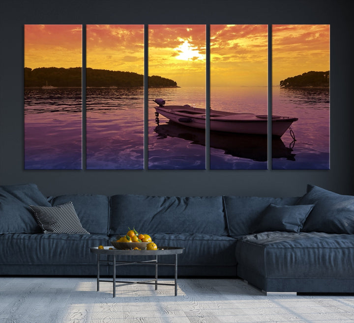 Purple Sea and Yellow Sky Ocean View Large Wall Art Landscape Canvas Print