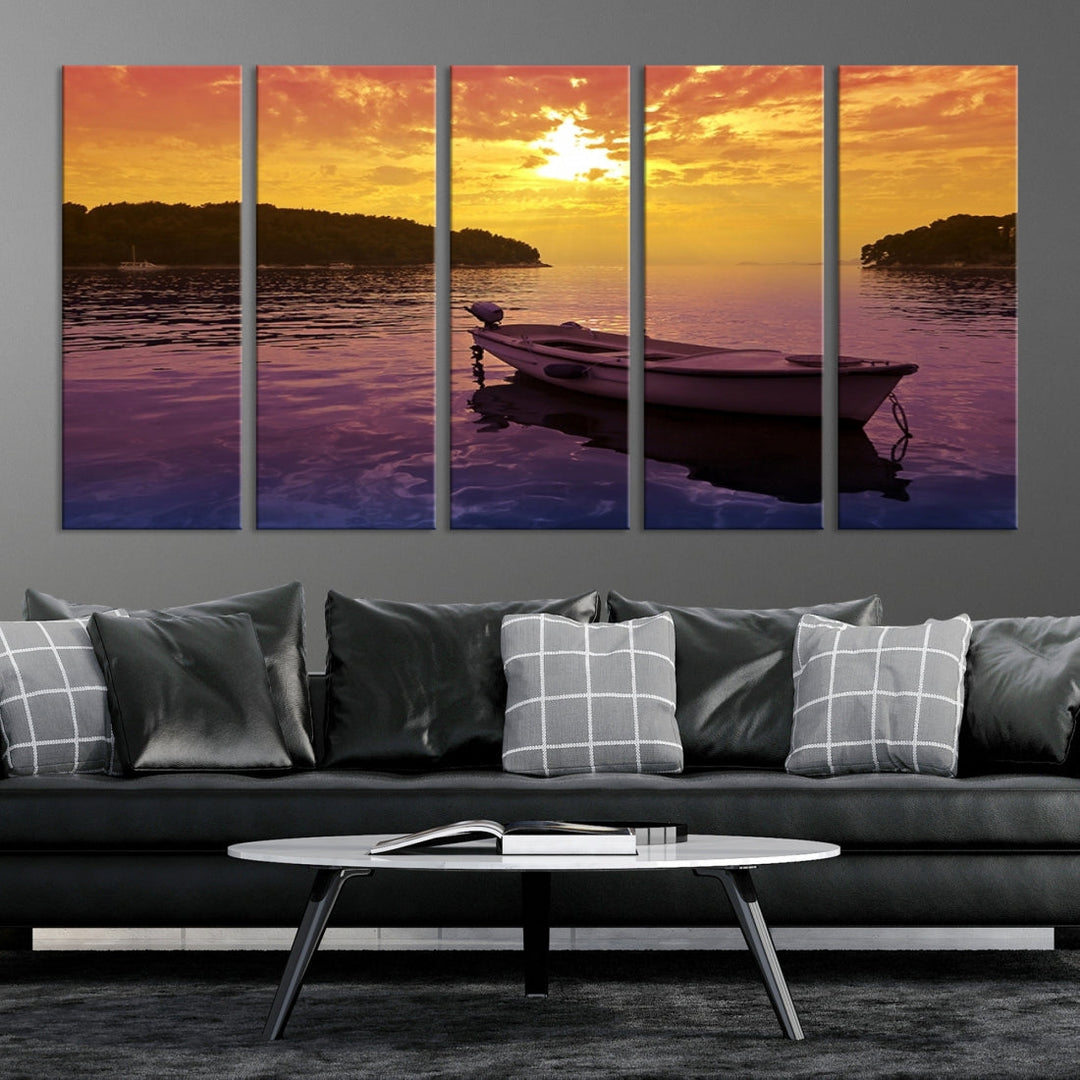 Purple Sea and Yellow Sky Ocean View Large Wall Art Landscape Canvas Print