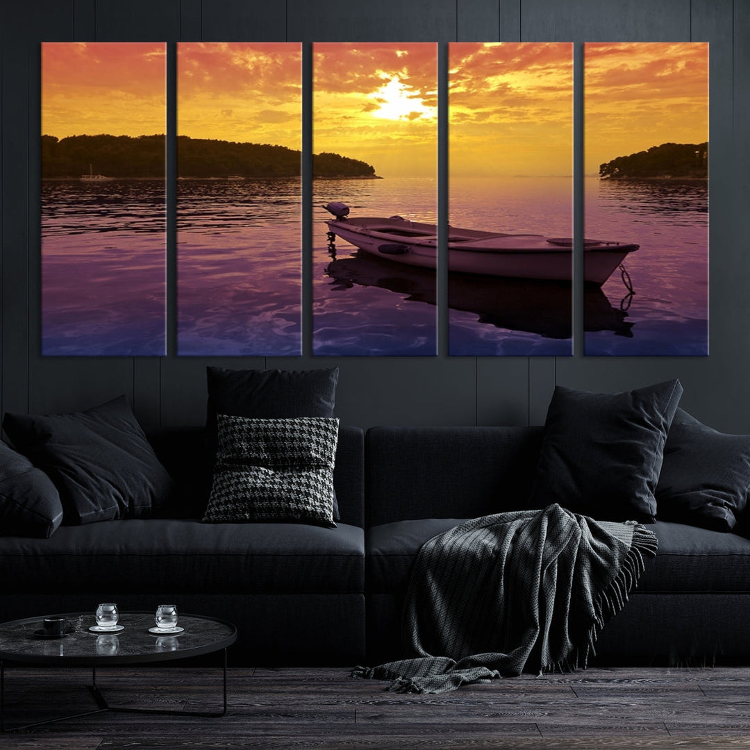 Purple Sea and Yellow Sky Ocean View Large Wall Art Landscape Canvas Print