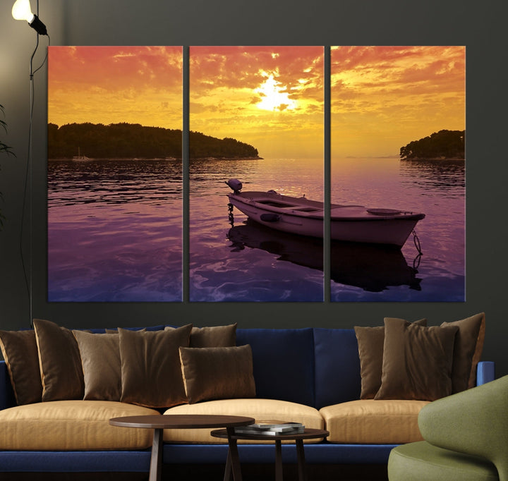 Purple Sea and Yellow Sky Ocean View Large Wall Art Landscape Canvas Print