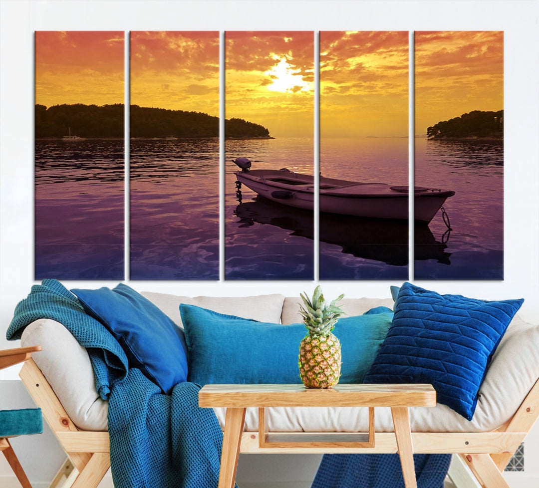 Purple Sea and Yellow Sky Ocean View Large Wall Art Landscape Canvas Print