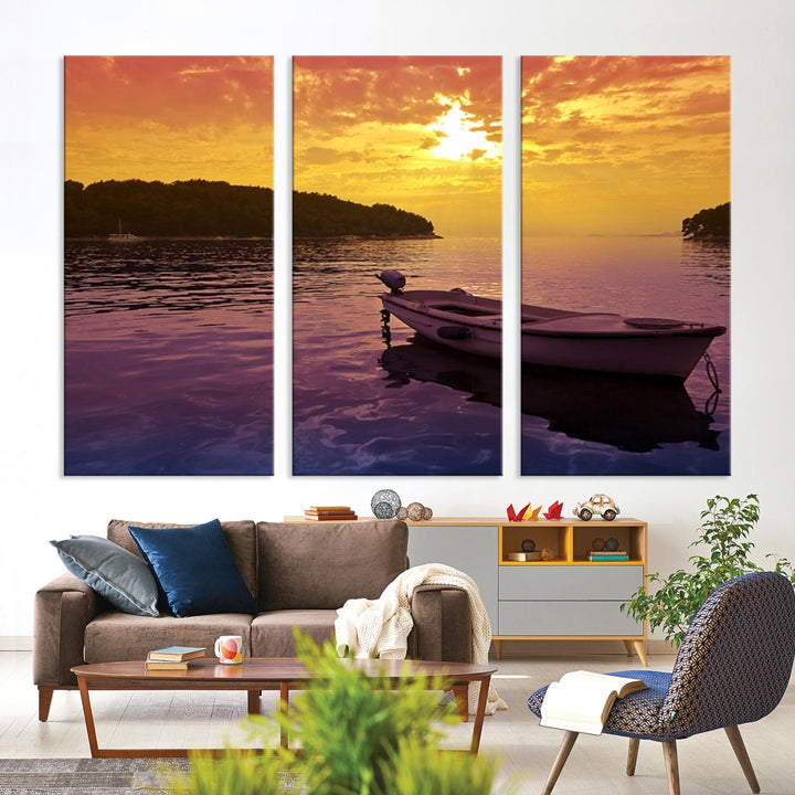 Purple Sea and Yellow Sky Ocean View Large Wall Art Landscape Canvas Print