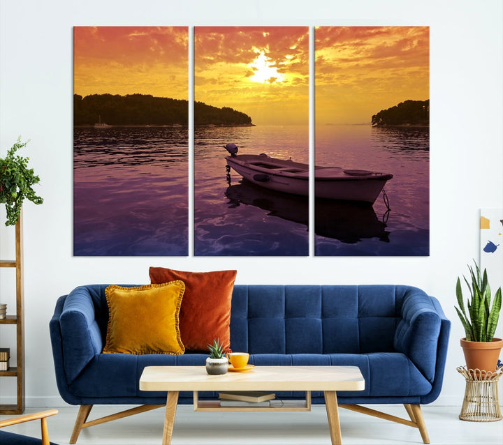 Purple Sea and Yellow Sky Ocean View Large Wall Art Landscape Canvas Print