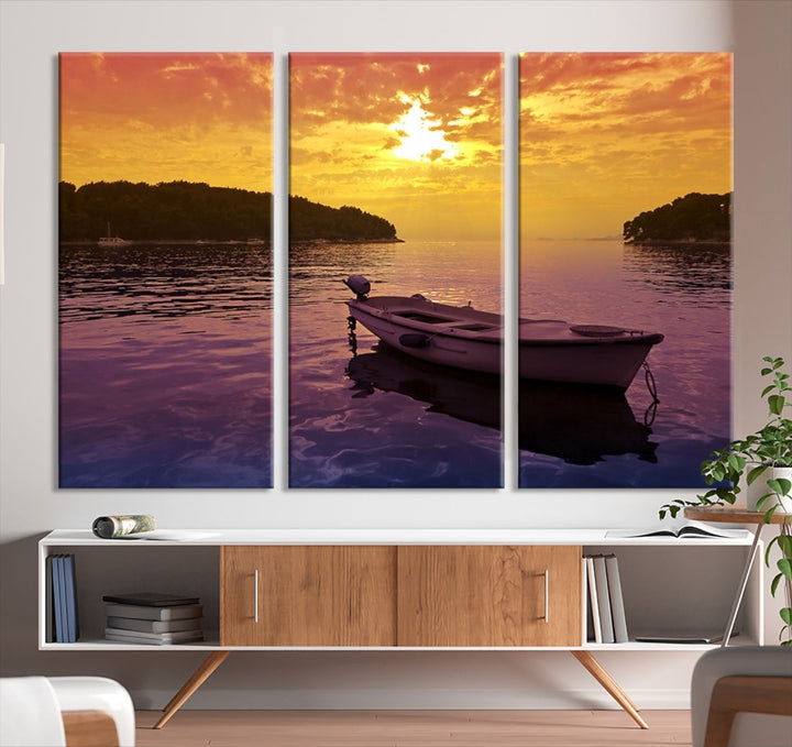 Purple Sea and Yellow Sky Ocean View Large Wall Art Landscape Canvas Print