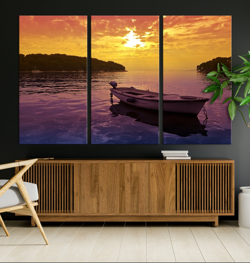 Purple Sea and Yellow Sky Ocean View Large Wall Art Landscape Canvas Print