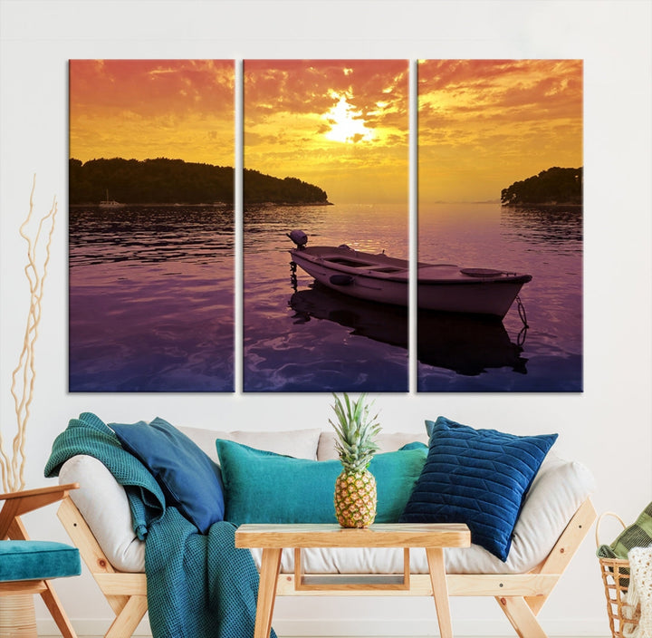 Purple Sea and Yellow Sky Ocean View Large Wall Art Landscape Canvas Print