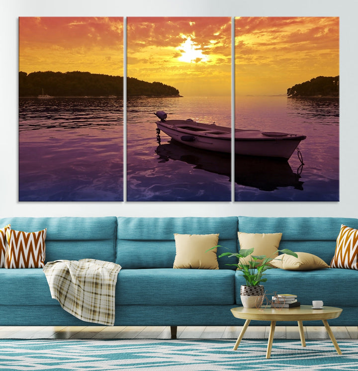 Purple Sea and Yellow Sky Ocean View Large Wall Art Landscape Canvas Print