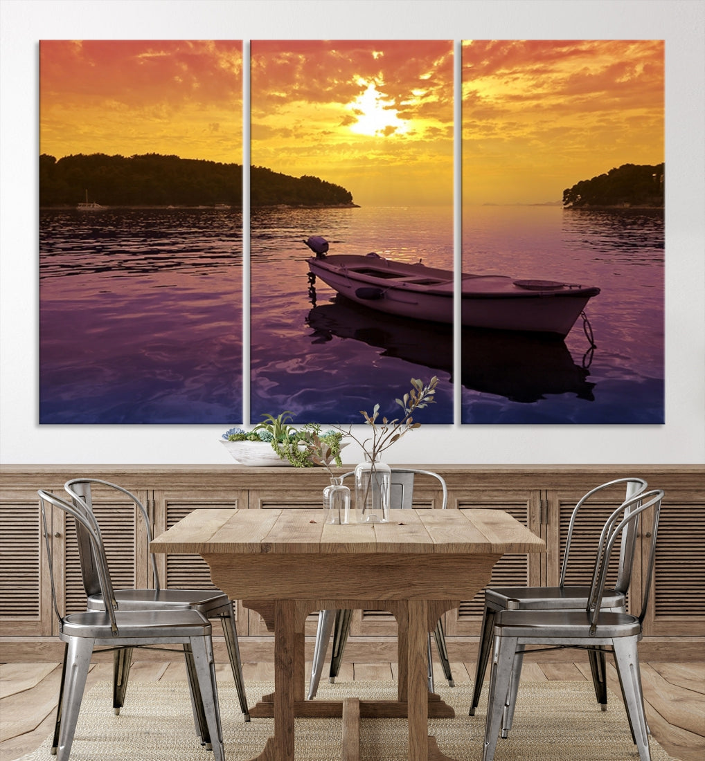 Purple Sea and Yellow Sky Ocean View Large Wall Art Landscape Canvas Print