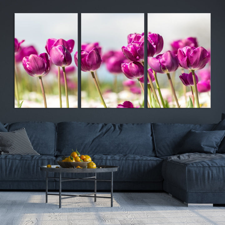 Purple Tulips Canvas Wall Art Print Flower Art Print Framed Ready to Hang Floral Canvas Art