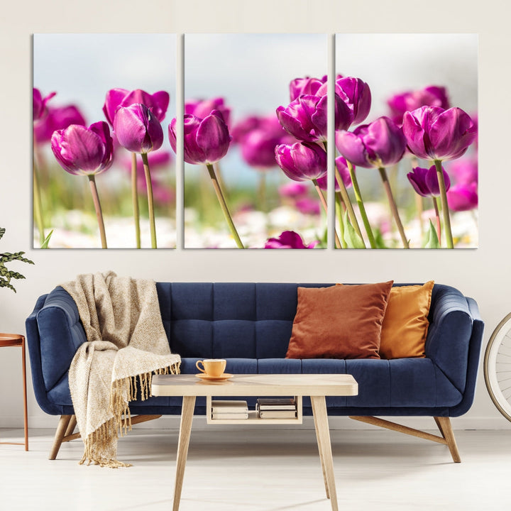 Purple Tulips Canvas Wall Art Print Flower Art Print Framed Ready to Hang Floral Canvas Art