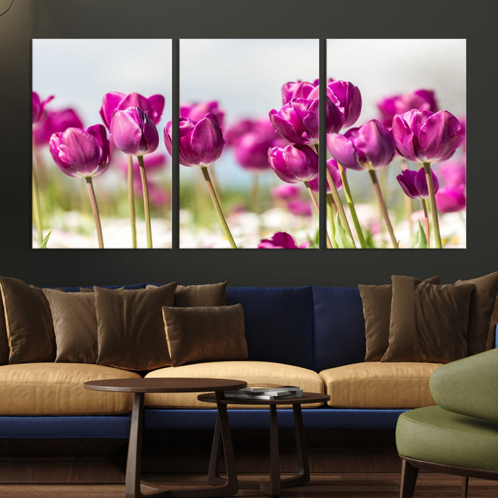 Purple Tulips Canvas Wall Art Print Flower Art Print Framed Ready to Hang Floral Canvas Art