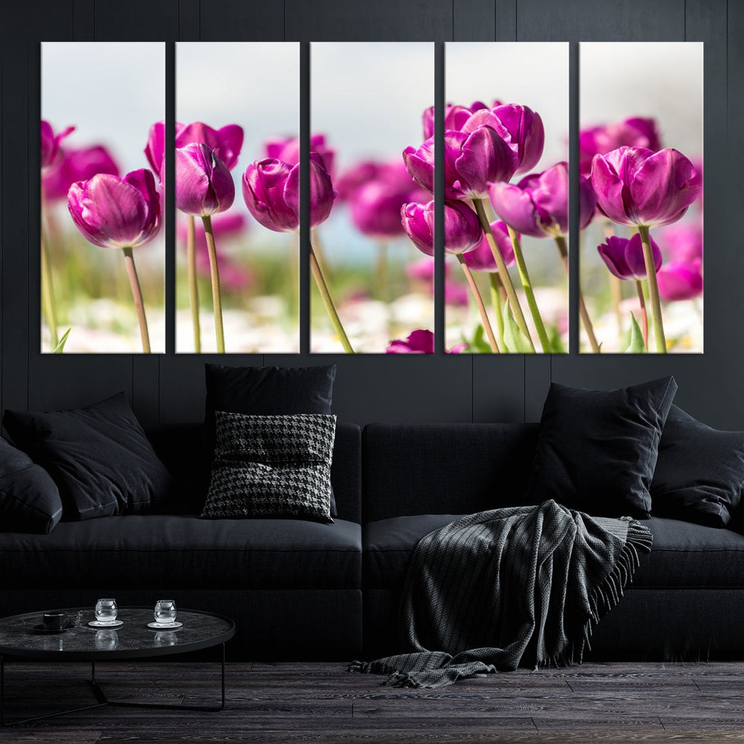 Purple Tulips Canvas Wall Art Print Flower Art Print Framed Ready to Hang Floral Canvas Art