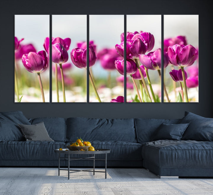 Purple Tulips Canvas Wall Art Print Flower Art Print Framed Ready to Hang Floral Canvas Art