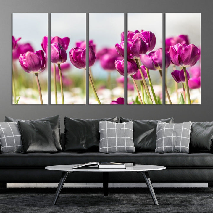 Purple Tulips Canvas Wall Art Print Flower Art Print Framed Ready to Hang Floral Canvas Art