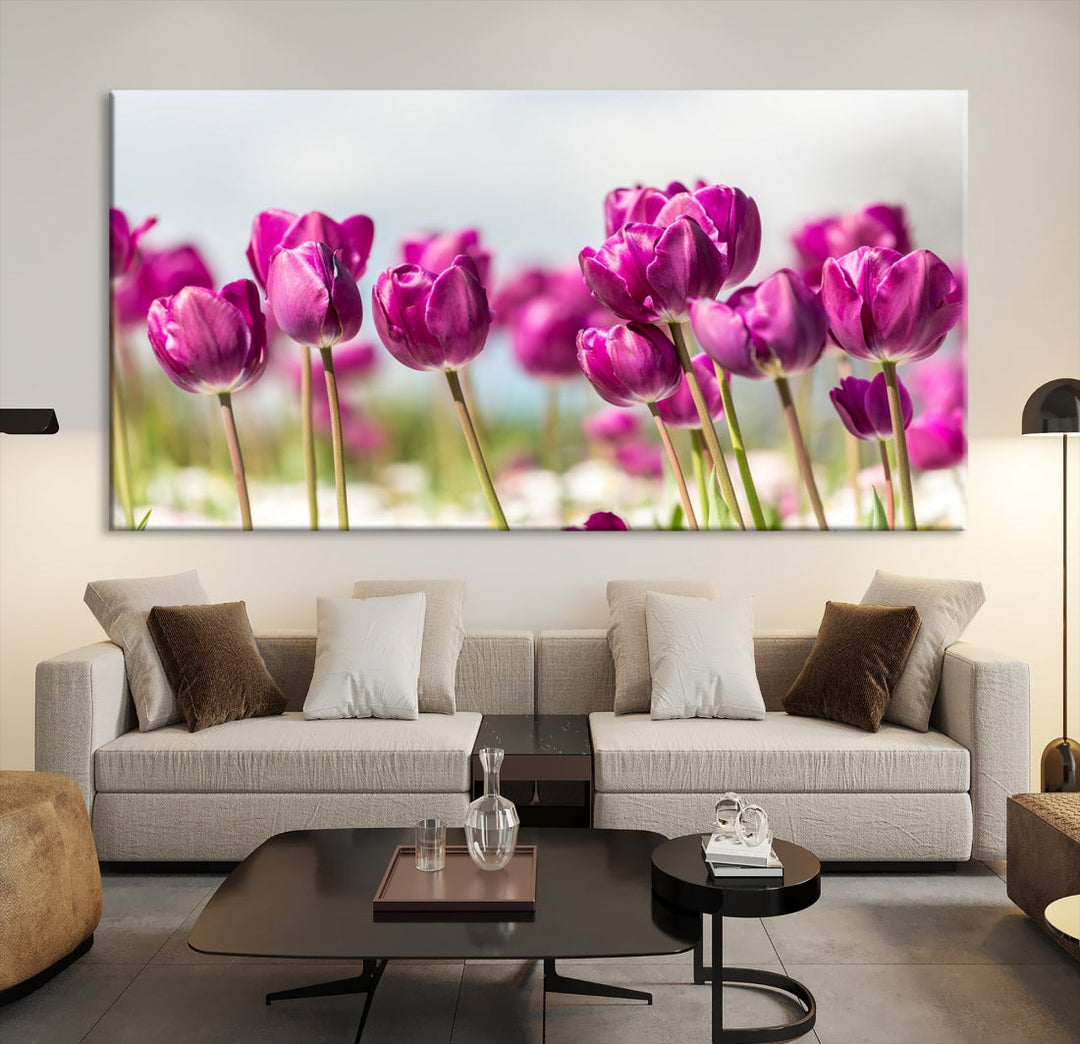 Purple Tulips Canvas Wall Art Print Flower Art Print Framed Ready to Hang Floral Canvas Art