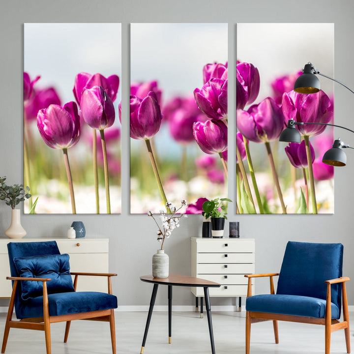 Purple Tulips Canvas Wall Art Print Flower Art Print Framed Ready to Hang Floral Canvas Art