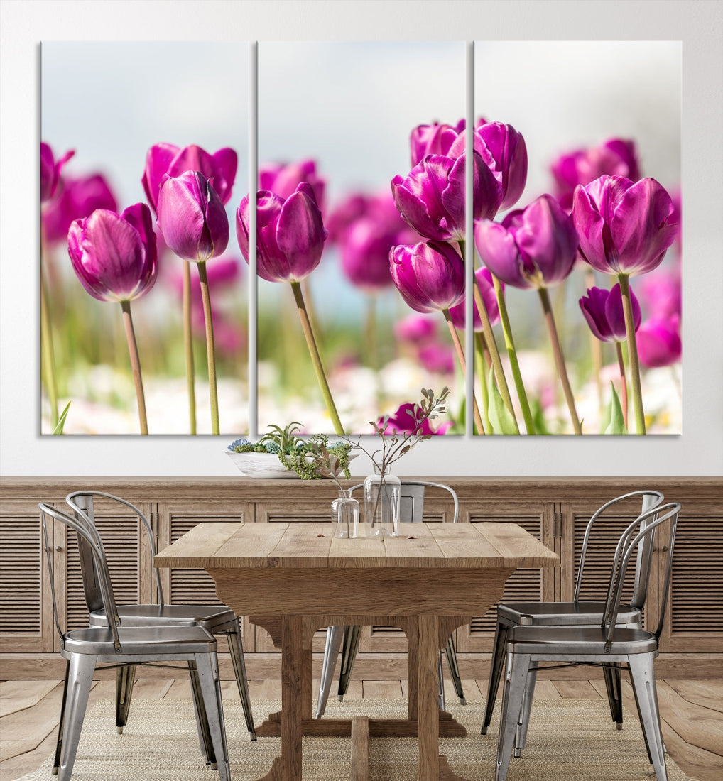 Purple Tulips Canvas Wall Art Print Flower Art Print Framed Ready to Hang Floral Canvas Art