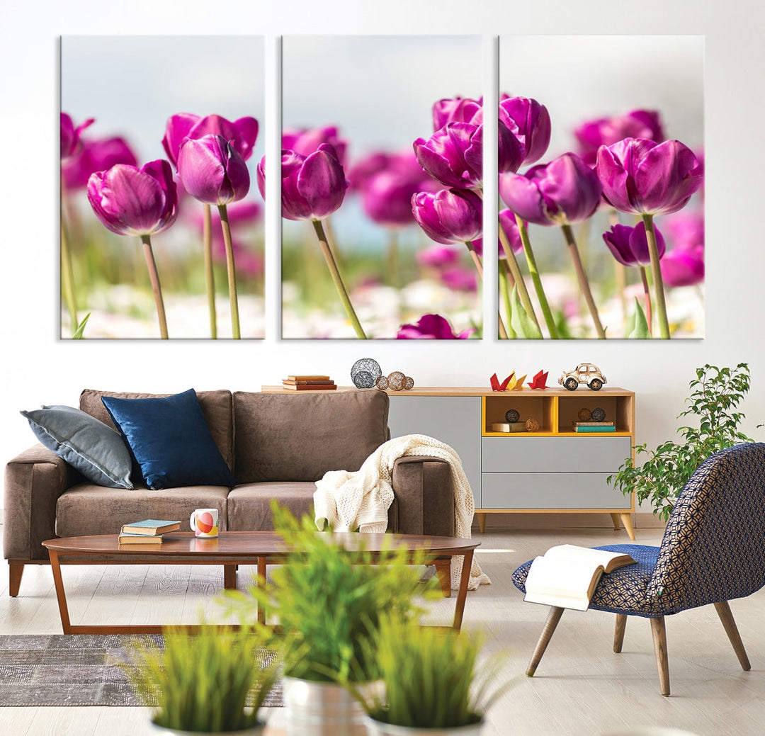 Purple Tulips Canvas Wall Art Print Flower Art Print Framed Ready to Hang Floral Canvas Art